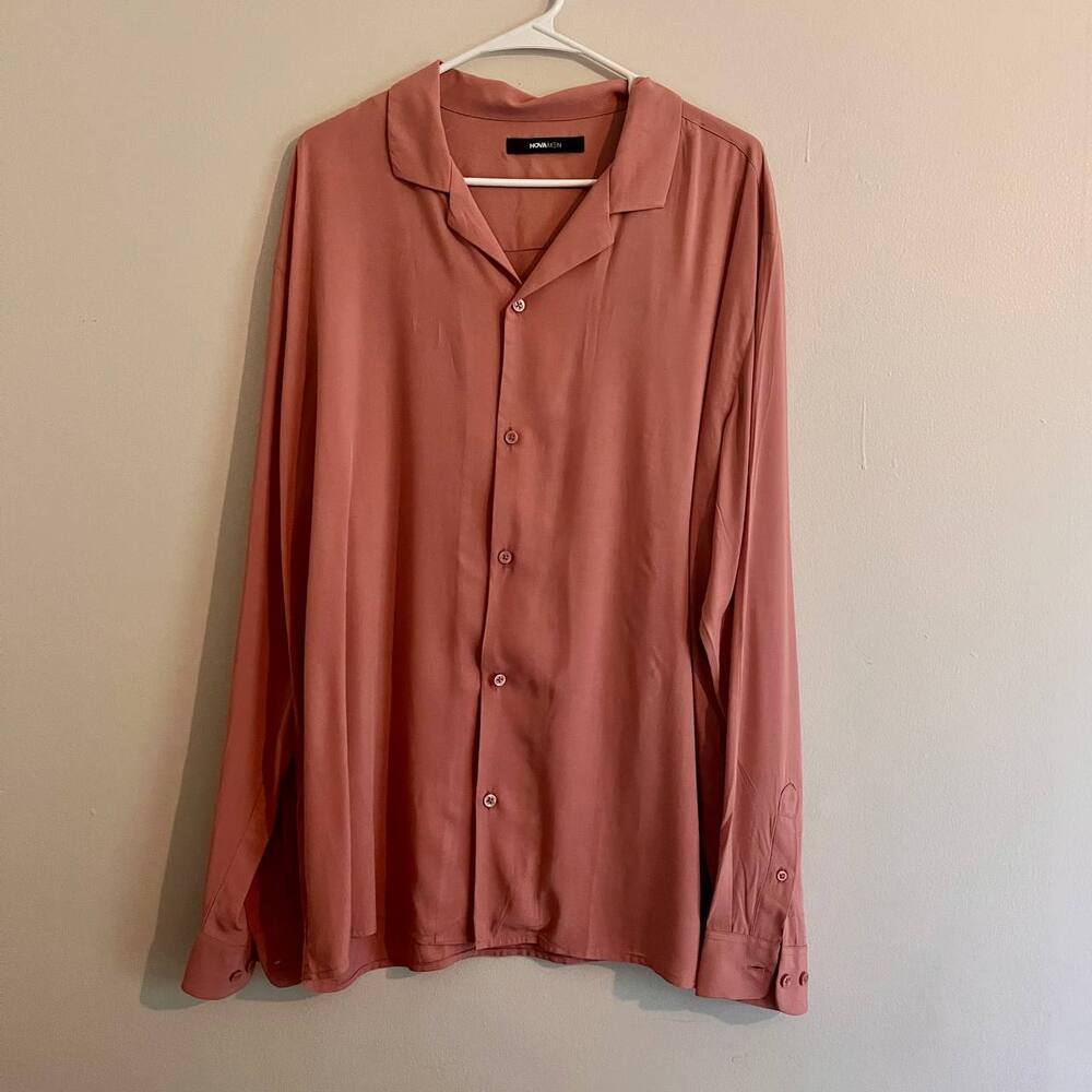 Novamen Dress Shirt Mens Size Extra Large Pink Taupe Long Sleeves Collared
